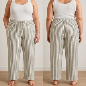 Time & Tru Linen-Blend Full-Length Striped Pants – Women’s XL (16–18)Comfortab